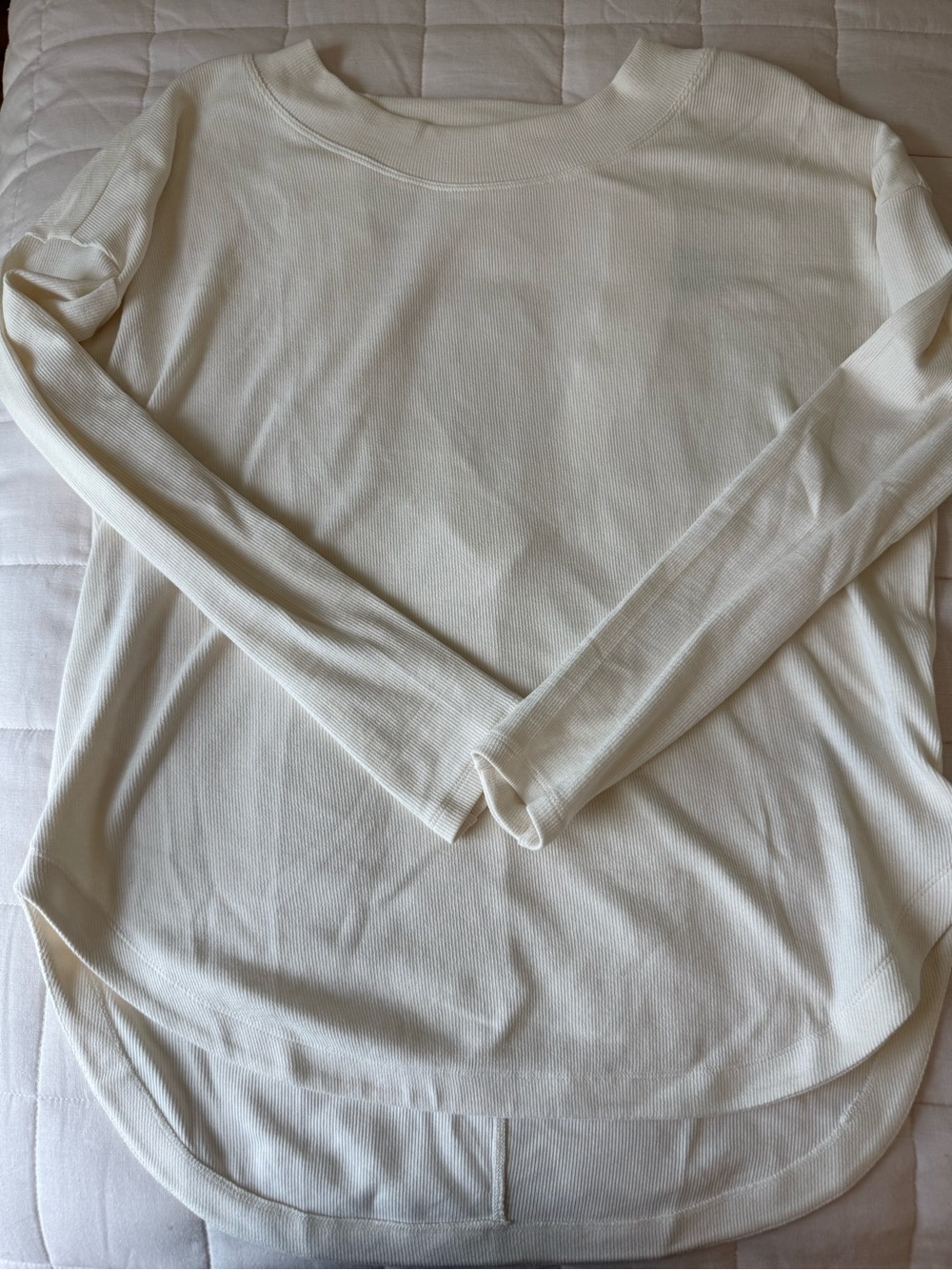 Athleta Magnolia White Presence Long Sleeve Scoop Neck Ribbed Top
